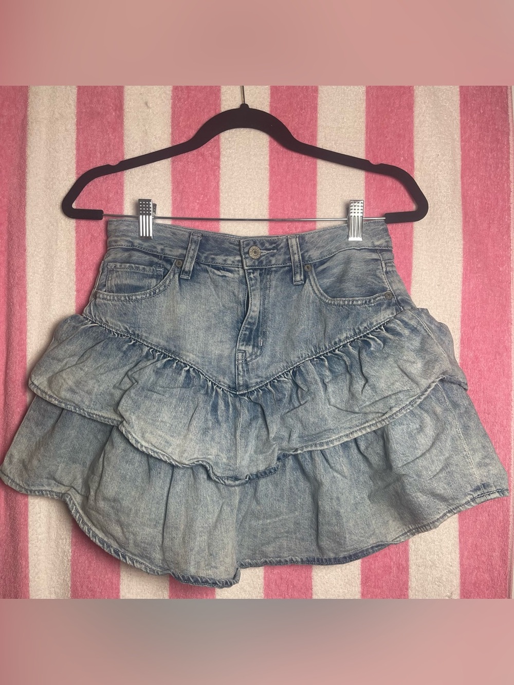 American Eagle Outfitters Tiered Ruffle Denim Mini Skirt Size 4